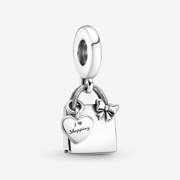 

100% 925 sterling silver shopping bag dangle charms fit pandora original european charm bracelet fashion women wedding engagement jewelry ac, Bronze;silver