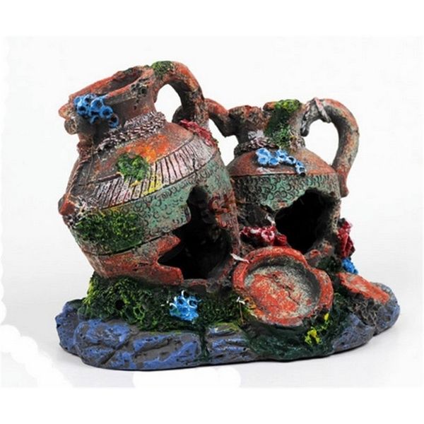 17 * 11 * 15 cm doppio vaso greco urna Fish Tank Ornamento decorazione acquario Cave 1 pz Y200922