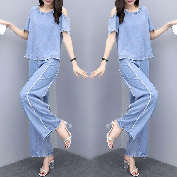 

women's tracksuits casual two piece set pants off shoulder summer suit retro tracksuit women ensemble femme deux pieces, Gray