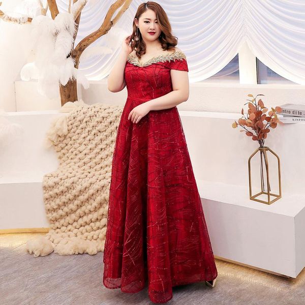 

bride wedding party toast pleated dresses elegant bling sequins appliques vestidos de mujer evening prom gown plus size 3xl-5xl ethnic cloth, Red