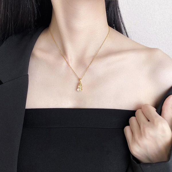 

pendant necklaces fashion temperament jade gourd titanium steel necklace web celebrity opal gold-plated clavicle chain female stainless, Silver