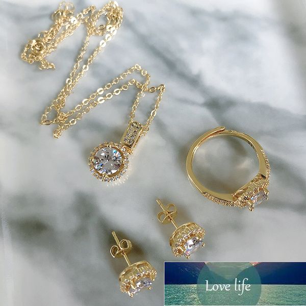 

kinel 18k gold zircon jewelry sets engagement ring necklace earring for bridal wedding jewelry valentine's day gift fors women, Black