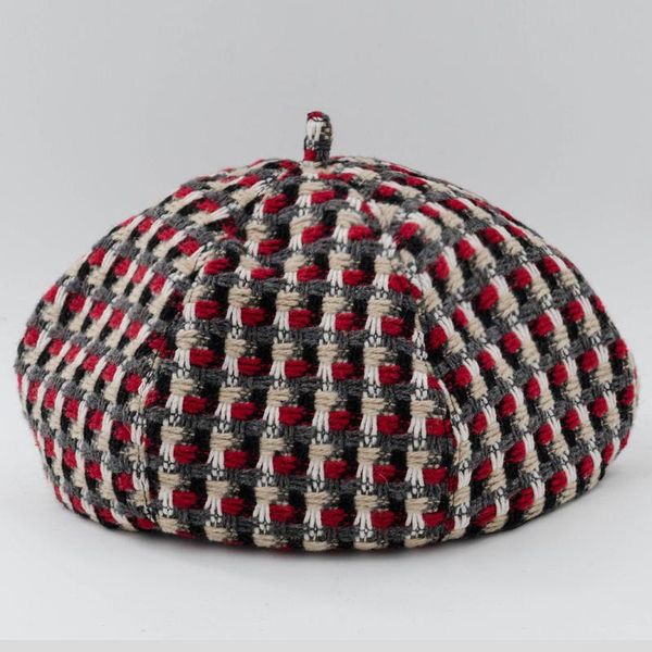 

berets classic lattice beret hat for female winter woolen red blue octagonal hats black plaid wool thicken painter cap women, Blue;gray