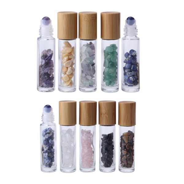 

storage bottles & jars 10pcs 10ml roller gemstones essential oil sample with bamboo lids