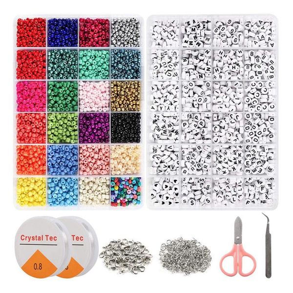 

jewelry pouches, bags glass seed beads and alphabet letter for bracelets making crafts with accessories diy material, Pink;blue