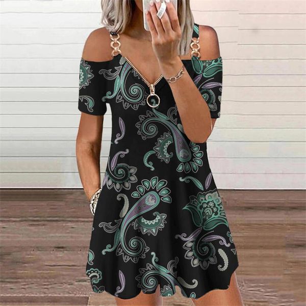 

party dresses vintage paisley mini dress for women's clothing summer 2021 casual loose camisole zipper sleeveless v-neck print 5xl, White;black