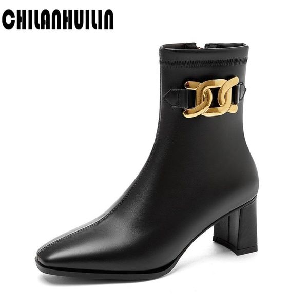 

boots classic brand boot comfortable soft rubber ladies fashion metal buckle ankle for women autumn female high heel pumps, Black