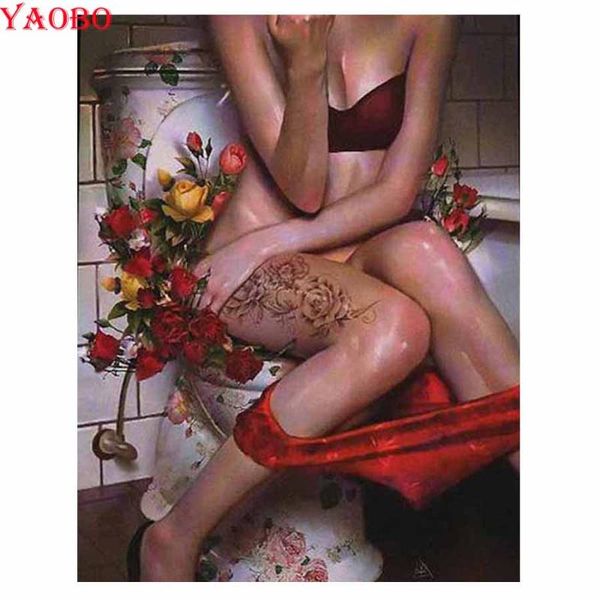 

diamond painting woman toilet full square stones diy embroidery mosaic picture rhinestone round drill bathroom decor