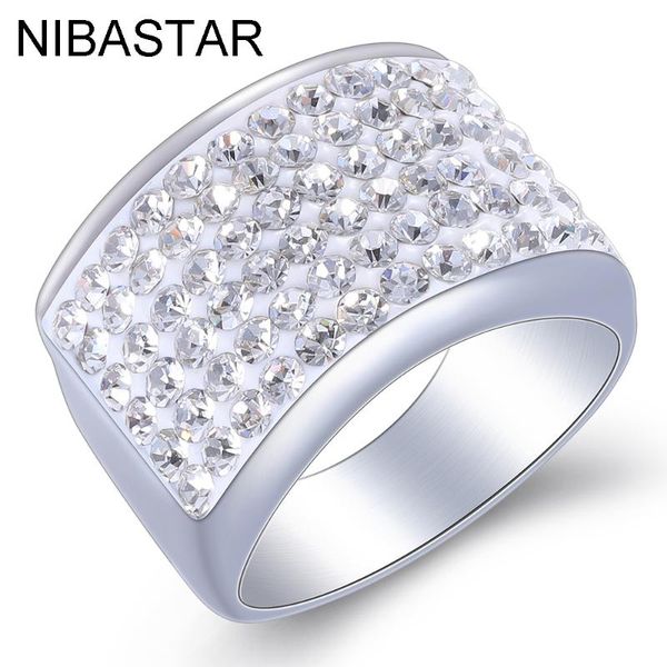 

wedding rings width 14mm fashion clear crystal jewelry for women wholesale stainless steel female party accessories ring design, Slivery;golden