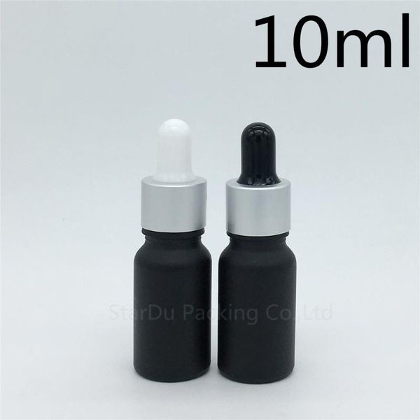 

storage bottles & jars 200pcs 10ml black frosted glass essential oil bottle with sub silver ring dropper, 10cc empty perfume
