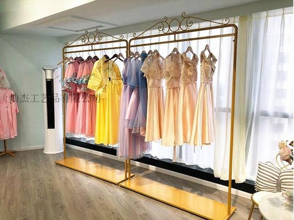 

hangers & racks wedding dress shop rack, ground display iron golden hanging rack
