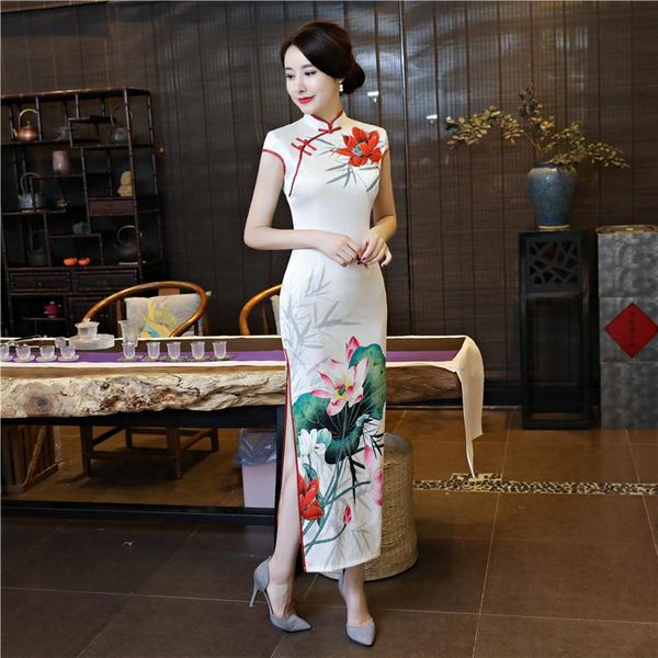 

white chinese traditional dress long qipao cheongsam ethnic clothing, Red