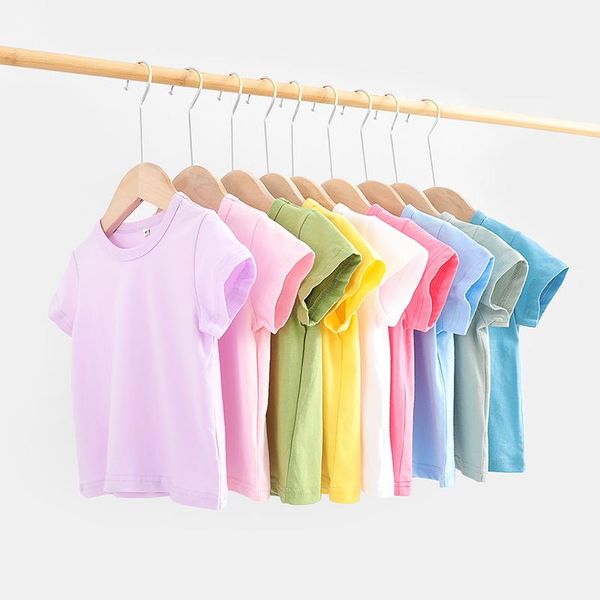 

t-shirts summer kids baby boys cotton t shirt tees girls children clothing casual candy color for boy wzfs196, Blue