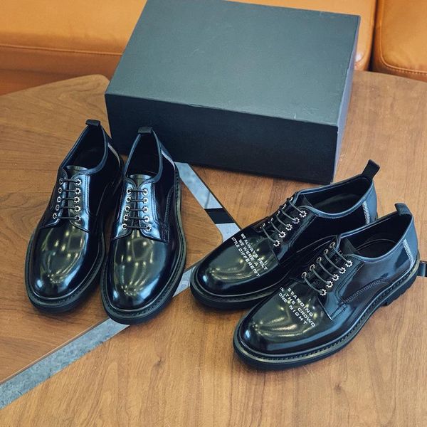 

dress shoes leather black beaded derby round head casual formal heightening