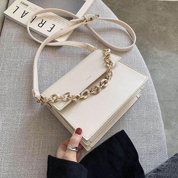 

evening bags shoulder crossbody bag for women fashion trend chains adjustable strap messenger solid color square handbag