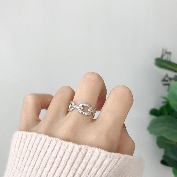 

cluster rings 1pc ins authentic s925 sterling silver fine jewelry heavy industry open chain ring adjust tlj1039, Golden;silver
