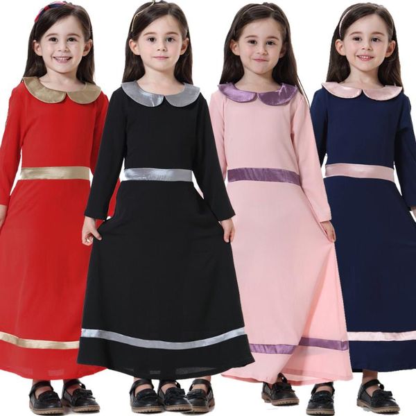 

ethnic clothing muslim kids girls long sleeve dress islamic abaya dubai kaftan turkey caftan school casual dresses child arabic robe jilbab, Red