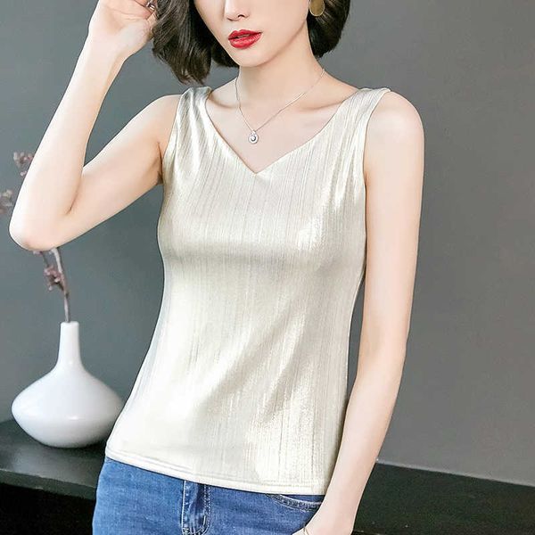 

korean silk women woman satin tank elegant v-neck vest tanks plus size summer sleeveless womens clothing 210531, White