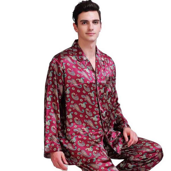 Mens Seiden Satin Pyjamas Set Pyjama Pyjamas PJS Sleepwear Set Loungewear S, M, L, XL, XXL, 3XL, 4XL 211111