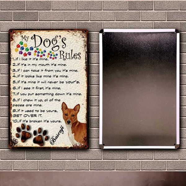 

my dogs rules basenji pug pomeranian poodle samoyed metal sign home decor bar wall art painting 20*30 cm size dy130