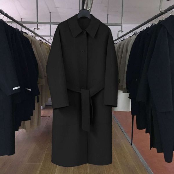

designer 21ss south korea autumn and winter new double-sided hand sewn wool coat lace up women, Black