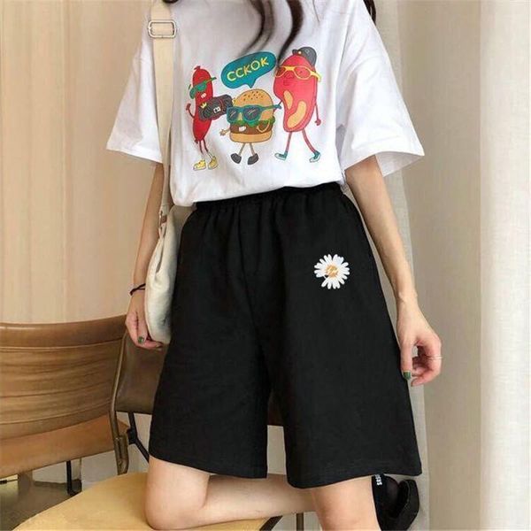 

women's shorts high waist summer running women loose vintage harajuku biker casual feminino sport baggy short, White;black