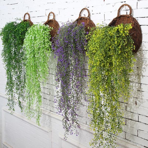 

decorative flowers & wreaths artificial plant vines wall hanging rattan leaves branches outdoor home garden decoration plastic fake silk lea
