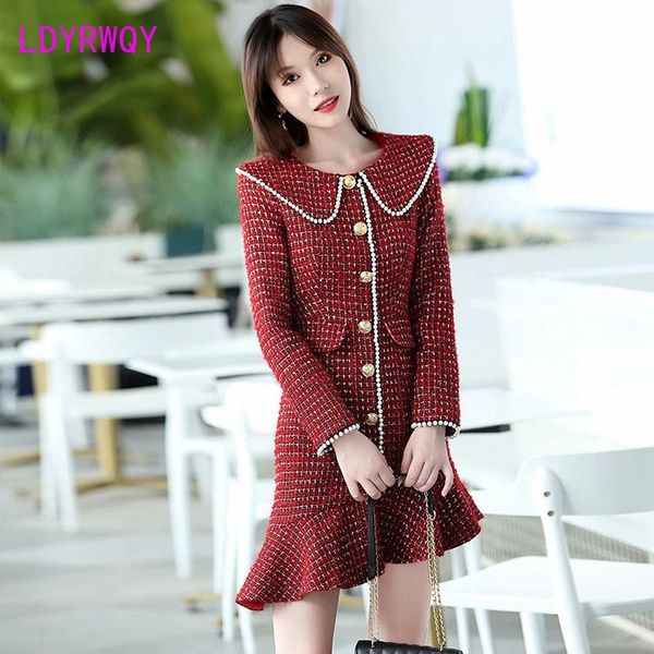 

casual dresses women's autumn dress little doll collar woolen red knee-length sheath office lady polyester, Black;gray