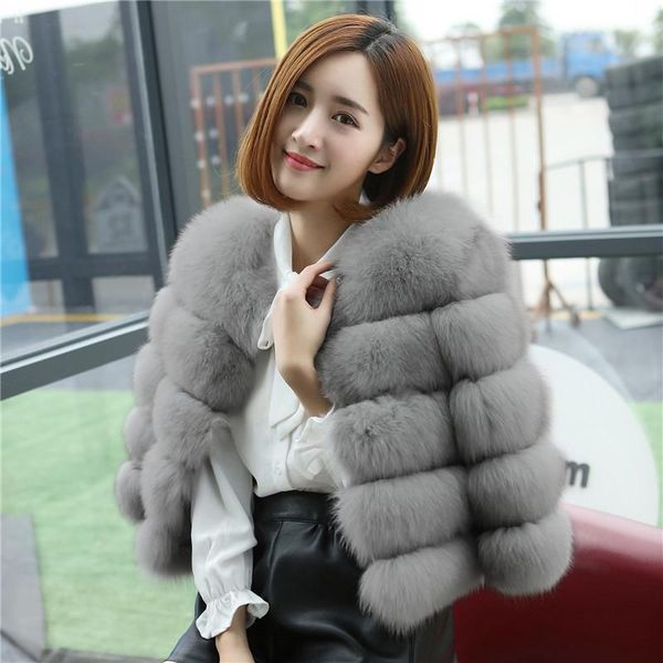 

women's fur & faux rf0315 cropped coat women real natural jacket, Black