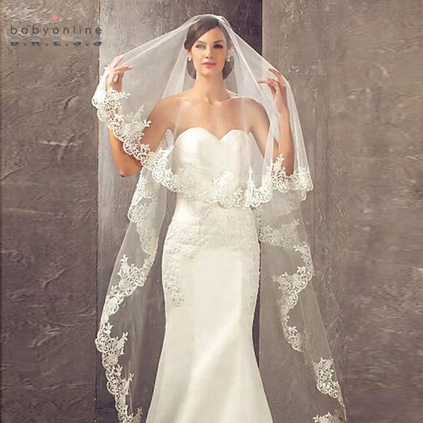

bridal veils veu de noiva longo lace appliques one layers 3 m long wedding 2021 without comb accessories, Black