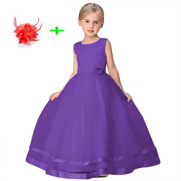 

girl's dresses children formal clothes sleeveless princess to wear a wedding kid baby party flower girl purple dress with headdress, Red;yellow