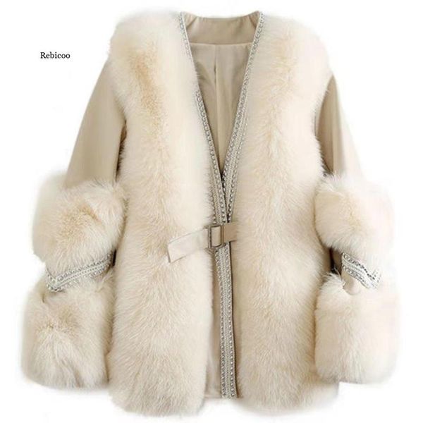 

women's fur & faux winter artificial coat luxury loose thick warm plus size plush, Black