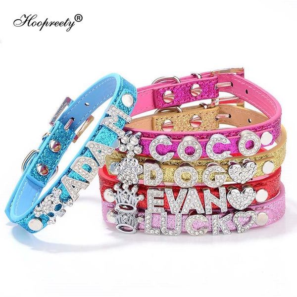 

dog collars & leashes bling personalized collar customized diy name puppy cat pu leather necklace rhinestone buckle letters charms 40e