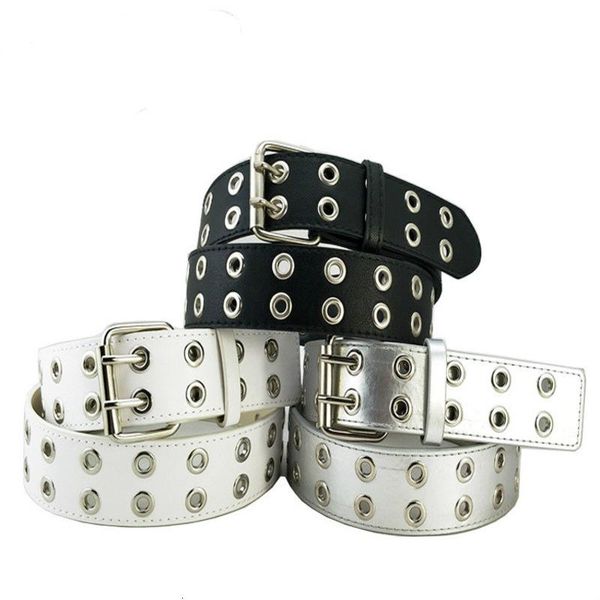

punk rock black wide waist belt with waistband double pin buckle eyelet belts for, Black;brown