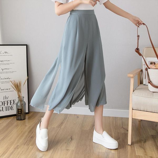 

chiffon high waist wide leg women pants korean fashion casual drape elegant 90s trousers clothing comodi pantalones de mujer, Black;white