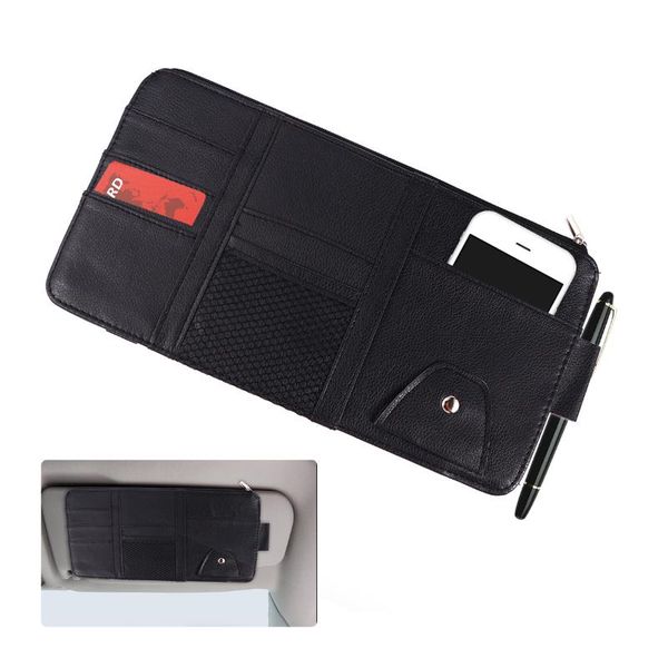 

car organizer vehicle-mounted pu leather sun visor cards po storage bag accessory holder clip pen