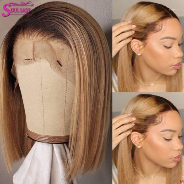 

short honey blonde ombre lace front wig 1b/27 bob 13*4 human 150% brazilian 4*4lace closure1, Black;brown