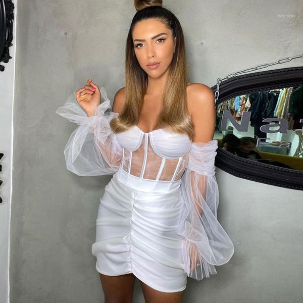 

casual dresses shoulder-clip removable elegant satin white woman flapped sleeve club mesh patchwork party mini dress vestido, Black;gray