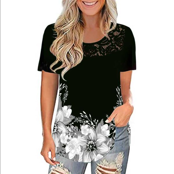 

women's t-shirt plus size women clothes 2021 summer 3d flower print t shirt fashion casual loose oversized 5xl ladies short sleeve lac, White