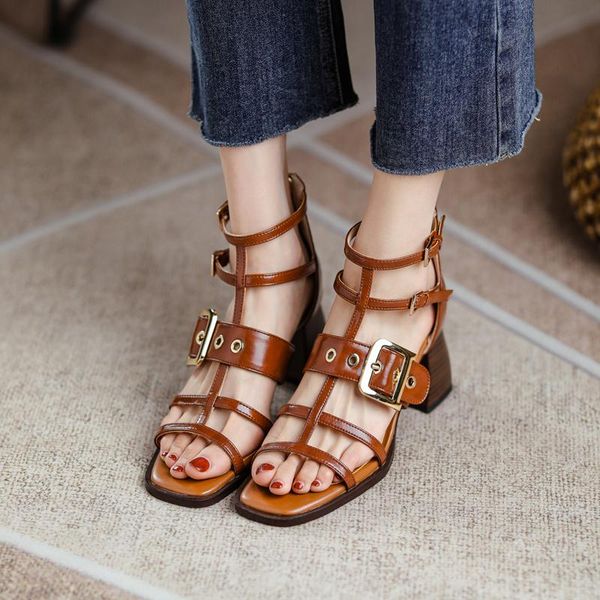 

sandals leather retro women's shoes fashion boots heels x872, Black