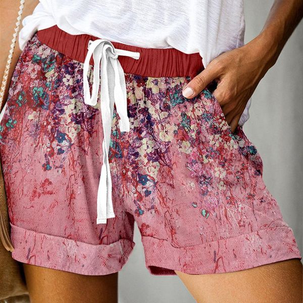 

women's shorts vintage bohemian short femme women casual bandage with pockets loose print pants sweatpants clothing 2021 #4, White;black