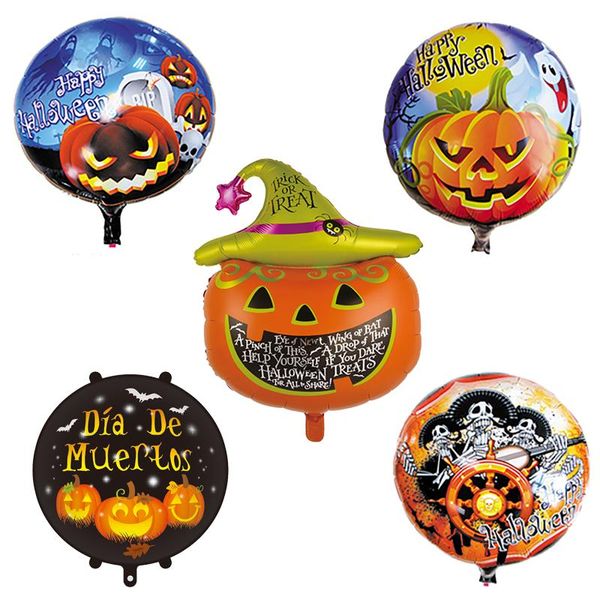 Decoração de festa 5pcs 18 polegadas Happy Halloween redondo laranja abóbora de alumínio Black Balloon Supplies Kids Love