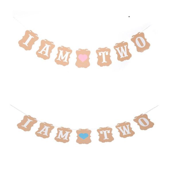 

am two kraft paper banner 2 years birthday boy girl 2nd party decorations second bunting twins garland pink blue decoration