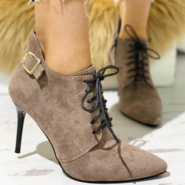 

boots 2021 fur autumn winter women high heel snow shoes drop elegant party pointed toe lace up female ankle, Black