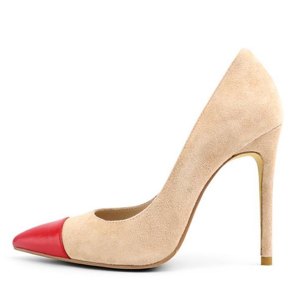 

arrivals red pointed toe women shoes high heels beige suede leather slip-on pumps customized banquet dress, Black