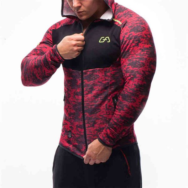 

mens designer t shirts men fitness bodybuilding camouflage sweatshirt hoodie gyms workout hooded zipper jacket male joggers sportswear brand, Black