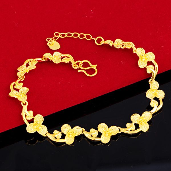 

flower shaped charm bracelet 18k yellow gold filled women wrist chain link gift, Black