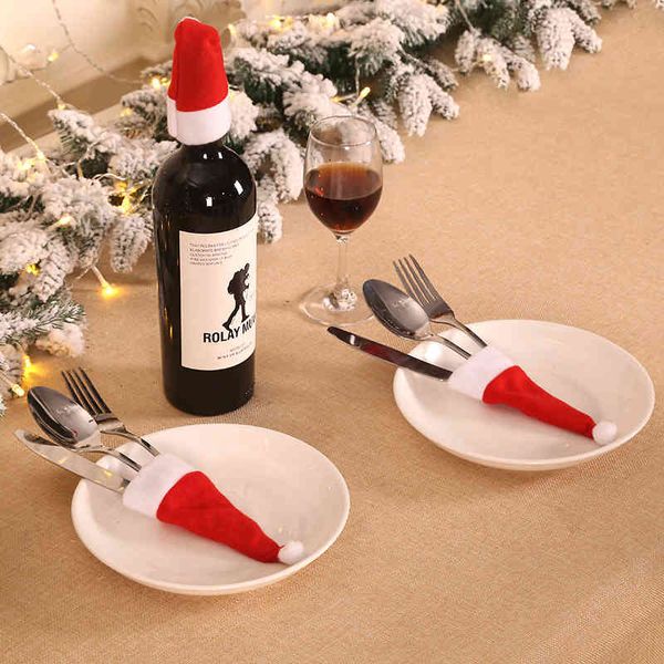 

decoration mini christmas hat new brushed hat knife and fork cover bottle decoration
