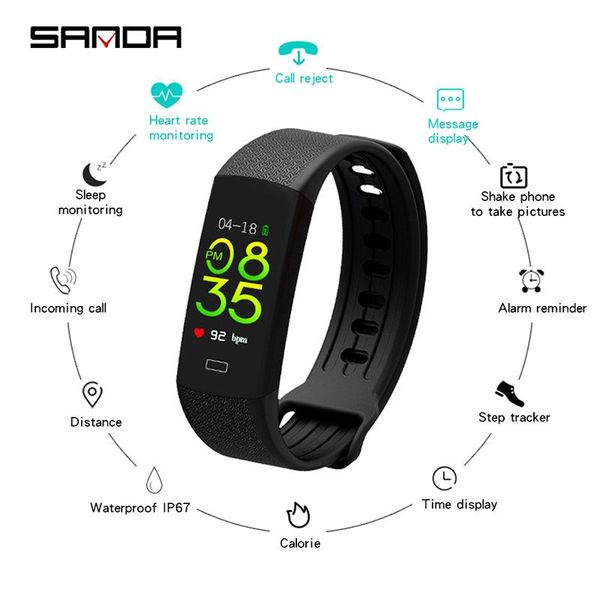 

wristwatches sanda smart bracelet watches romote camera shooting slim activity tracker hr monitor ip67 waterproof wrist watch men, Slivery;brown