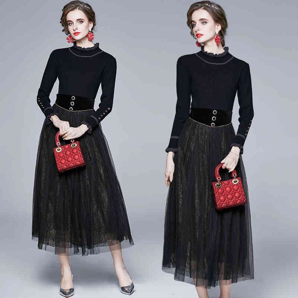 

skirts 2021 women's fashions spring mesh sweater long black vintage skirt joint